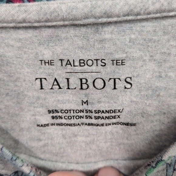Talbots Women's The Talbot Tee Top Medium Gray Paisley Print Stretch Round Neck - Picture 3 of 9